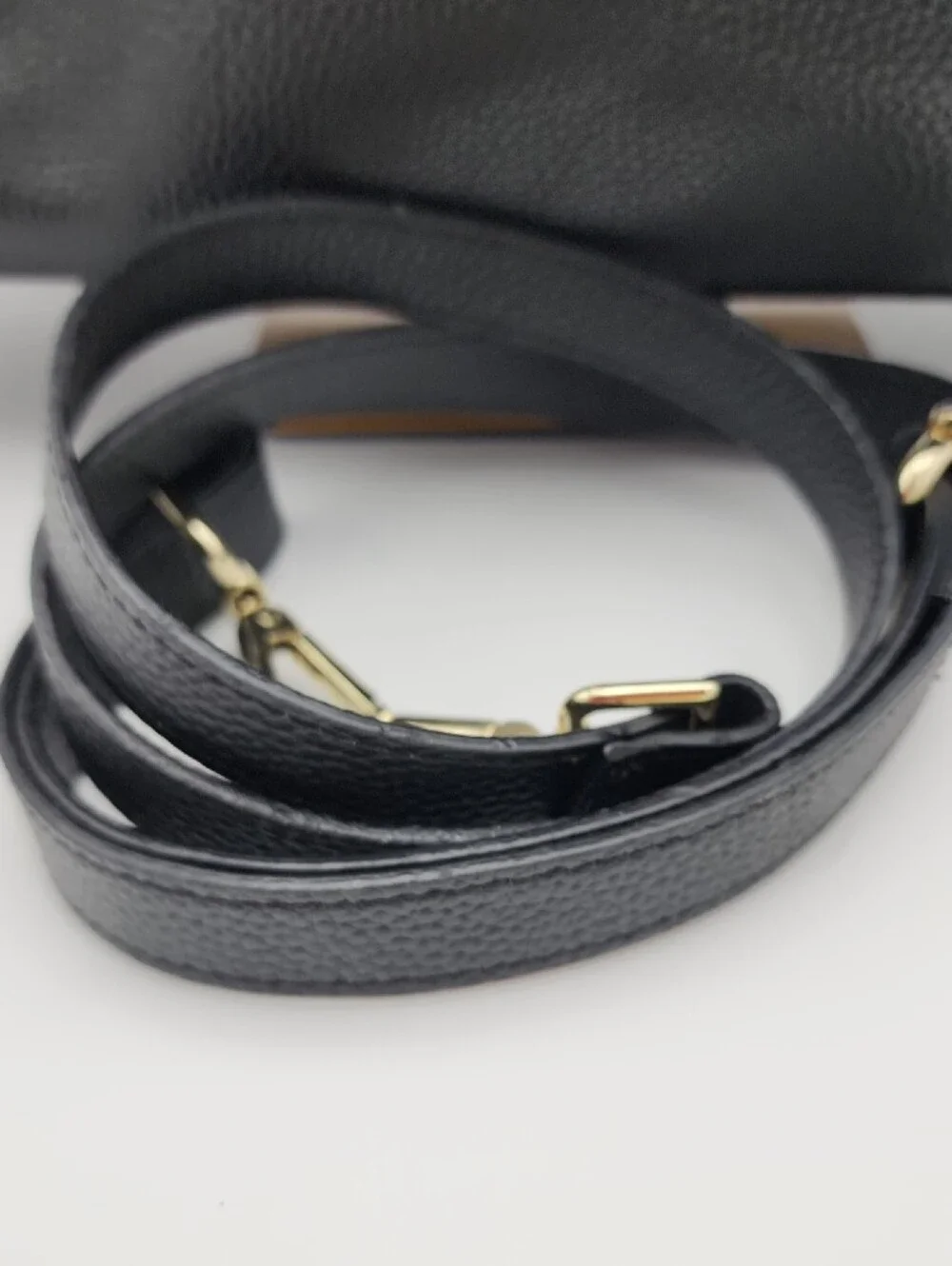 Paste Black Leather Structured Tote Bag with Gold Hardware